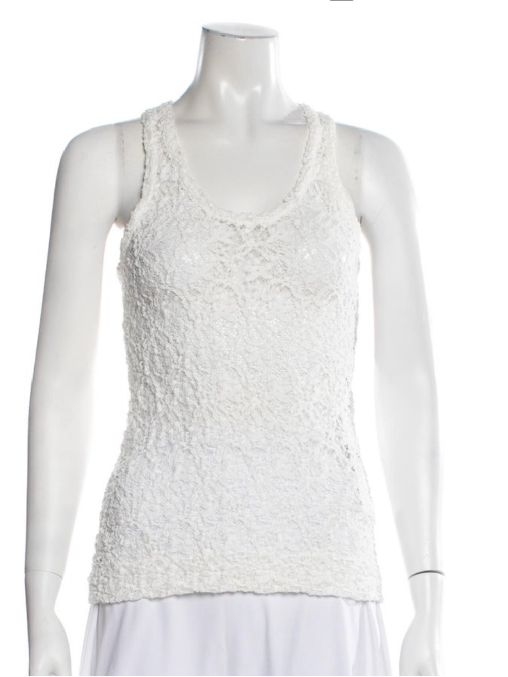 Jil Sander Lace Pattern Scoop Neck Tank White Size 36